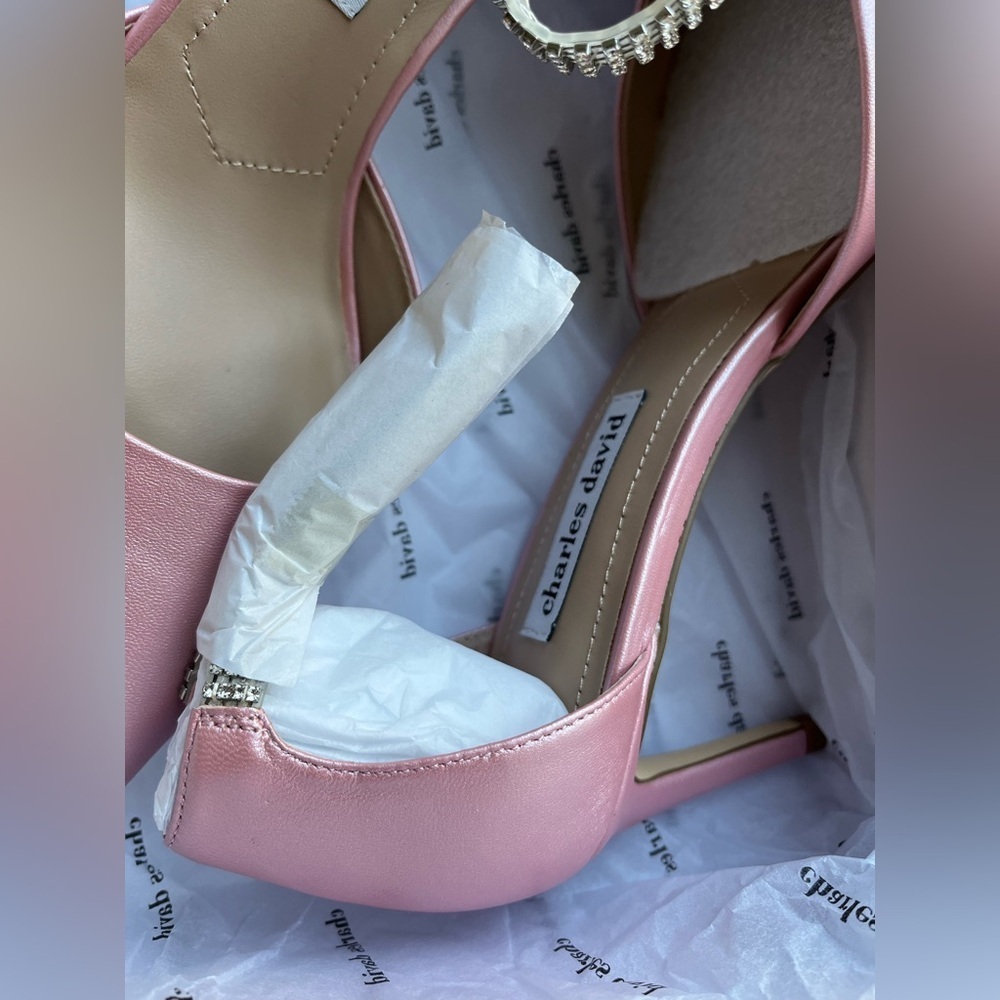 Charles David NEW Rhinestones Leather Pink Satin Ankle Strap Heels, Women’s Sz 9 - Picture 10 of 13